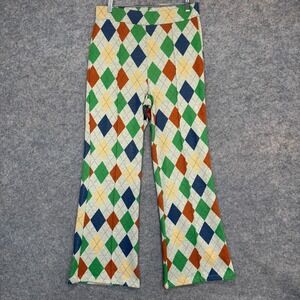 Free People Argyle Diamond Pull On Pants Womens Medium Colorful Flare Knit 70s